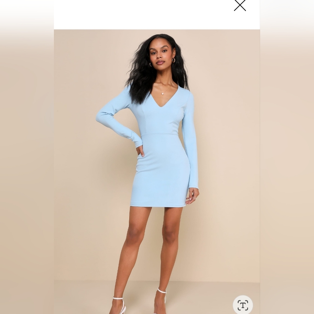 Lulu's RSVP Perfection Light Blue Backless Long Sleeve Mini Dress